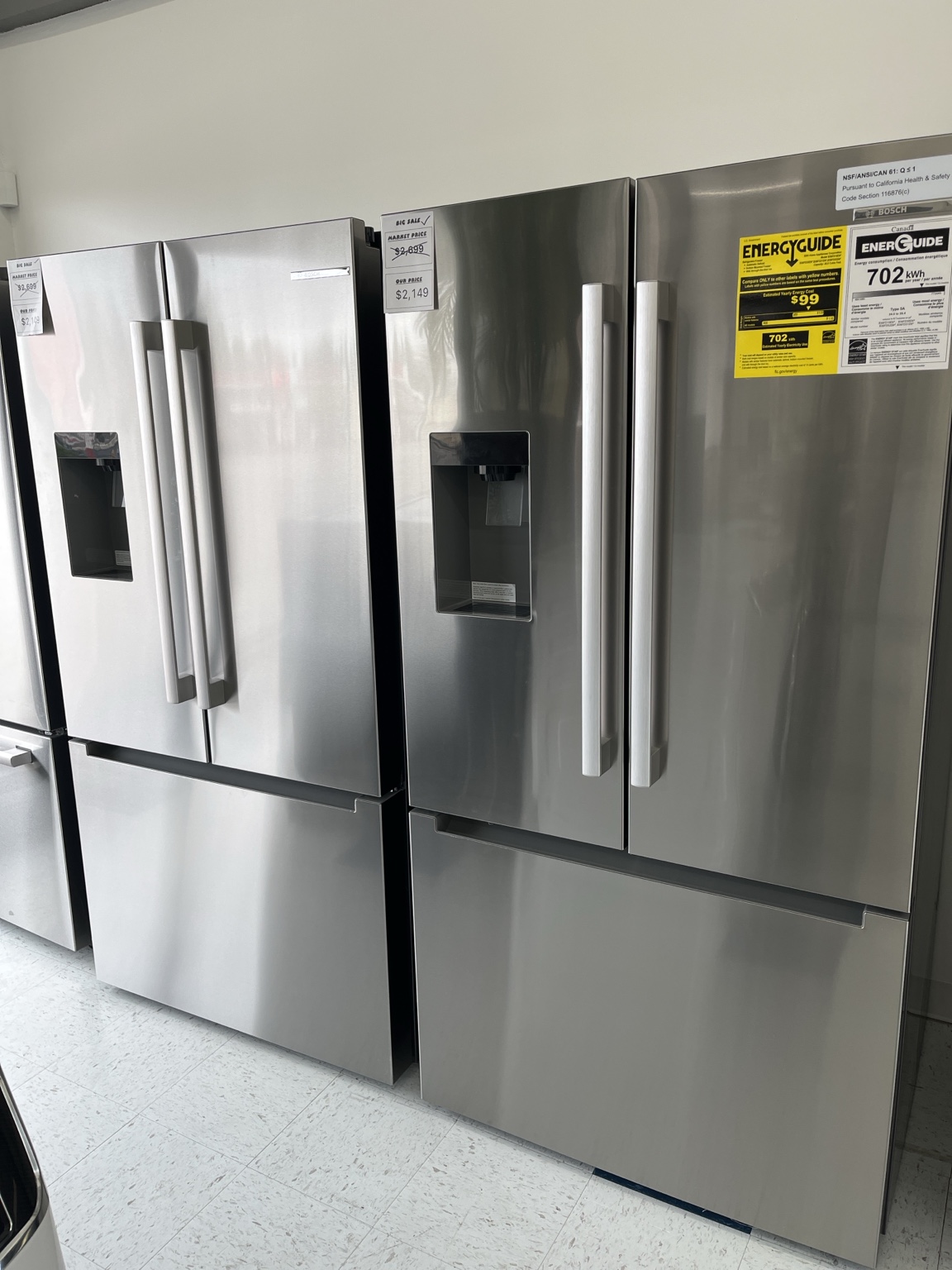 Actual Bosch B36FD31ENS 500 Series 36-Inch 26 Cu. Ft. Smart French-Door Refrigerator in the MD Appliances showroom