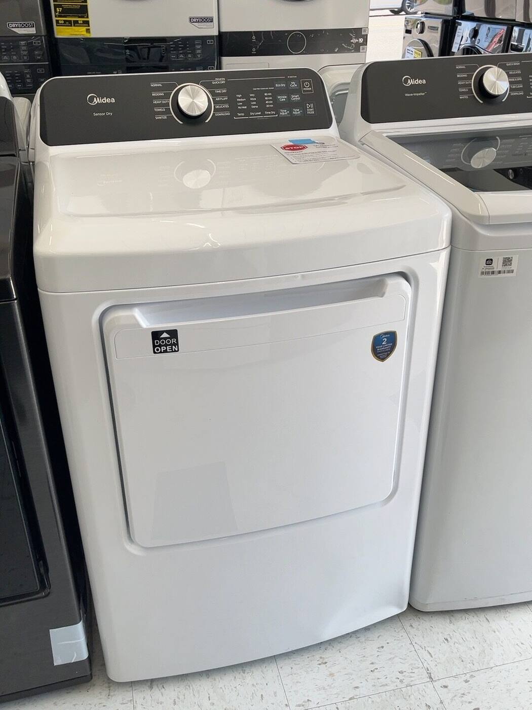 Actual Midea MLTE45N4BWW 7.0 Cu. Ft. Electric Dryer with Sensor Dry in White in the MD Appliances showroom