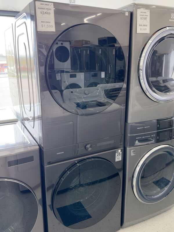 Actual Samsung Bespoke 4.6 cu. ft. Large Capacity Single Unit AI Laundry Hub Washer with 7.6 cu. ft. Electric Dryer – Model WH46DBH500EV in the MD Appliances showroom