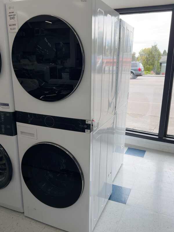 Actual LG WKEX200HWA WashTower with 4.5 Cu. Ft. Washer and 7.4 Cu. Ft. Electric Dryer in White in the MD Appliances showroom