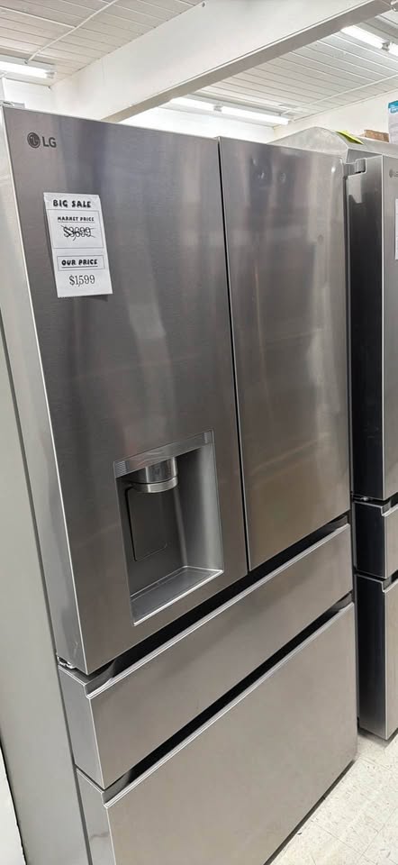 Actual LG 29 cu. ft. SMART Standard Depth MAX 4-Door French Door Refrigerator w/ Full Convert Drawer in PrintProof Stainless Steel – Model LF29H8330S in the MD Appliances showroom