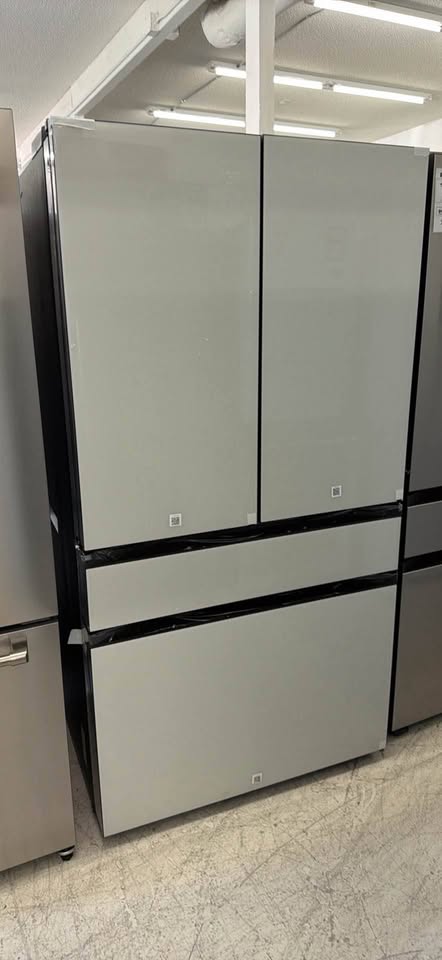 Actual Samsung Bespoke 36 in. 29 cu. ft. Standard Depth 4-Door French Door Smart Refrigerator in White Glass with Beverage Center – Model RF29BB860012 in the MD Appliances showroom